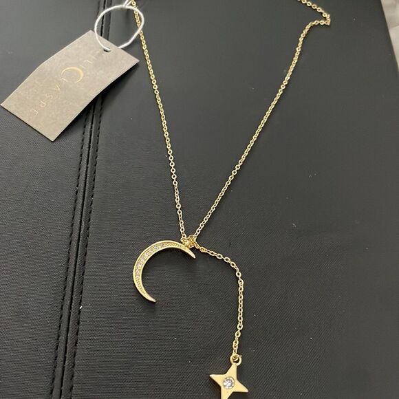 NWT 150.00 Lili Claspe Lariat Necklace Gold Plated Brass Rope the Moon & Star - Picture 4 of 4